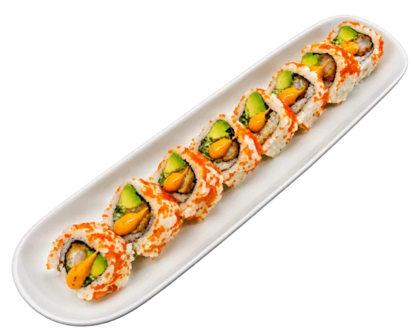 Sushi Katana Signature Sakura Roll on a white plate